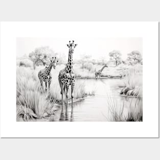 Giraffe Animal Discovery Wild Nature Ink Sketch Style Posters and Art